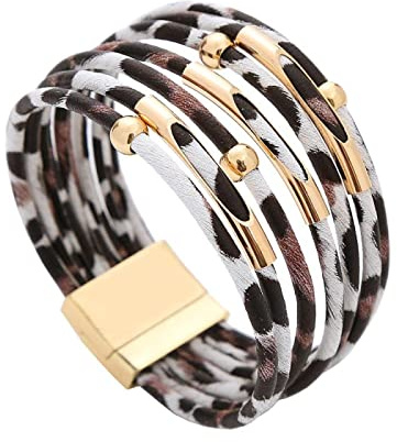Bysonglezai Armbänder Damen Bracelets Frauen Armband Frauen Vintage Leopard Lederarmbänder Für Frauen Mode Armbänder Armreifen Elegante Mehrschichtige Breite Wickelarmband Schmuck