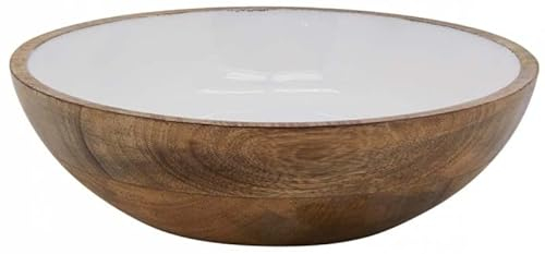 AUBRY GASPARD - Corbeille en Manguier et Résine Blanche - Ø 25 cm x Hauteur 7,5 cm - Certification Alimentaire - Idéale pour la Cuisine et Arts de la Table - Poids 0.75 kg