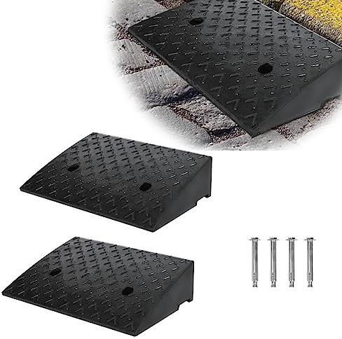 JOIEYOU Rampa para bordillos, juego de 2 unidades, rampa de umbral de goma para bordillos, cuñas para silla de ruedas, rampa portátil, rampa de umbral con puente antideslizante para coche, motocicleta