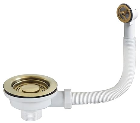 TALEA Kit de bonde d'évier de cuisine de 114 mm, passoire doré/gris foncé avec kit de trop-plein rond-U (doré)
