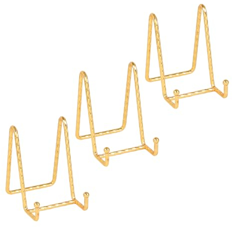 Staffelei Aufsteller Teller Ständer Metall - 3 Stück Tellerständer - Deko Tellerhalter - Dekoteller Halterung -4,5 Zoll Eisen Staffelei fuer Teller | Foto | Bücher | Bild | Bilderrahmen - Gold