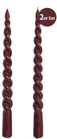2er Set Stabkerzen Lene | gedreht | bordeaux | 25cm lang | ohne Duft | Tafelkerze Leuchterkerze Spitzkerzen spiralförmig