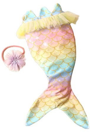 GuoQiao Newborn Photo Shooting Set Mermaids Costume Flower Headband Photo Props Baby Photo Costume Infant Photography Suit 2PCS