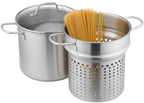 Navaris Olla de pasta de acero inoxidable, 5.7 L (6.1 cuartos de galón) – Maceta versátil para pasta, verduras y más – Adecuado para inducción, gas, eléctrico y horno – Apto para lavavajillas