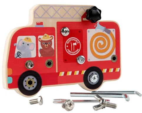 Montessori Holz Schraubbrett,Motorikspielzeug, Feuerwehr Spielzeug,Kindergarten Lehrhilfen,Holzspielzeug Sensorisches Lernspielzeug Holz Schraubbrett, für Mädchen Junge Kinderspielzeug ab 3-6 Jahre
