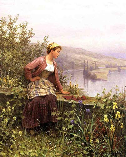 5 Art Paintings Brittany Girl Overlooking Stream woman Daniel Ridgway Knight flowers riverside Oil Painting on Canvas - Wall Decor 03, £70-£1500 Hand Painted by Art Academies' Teachers