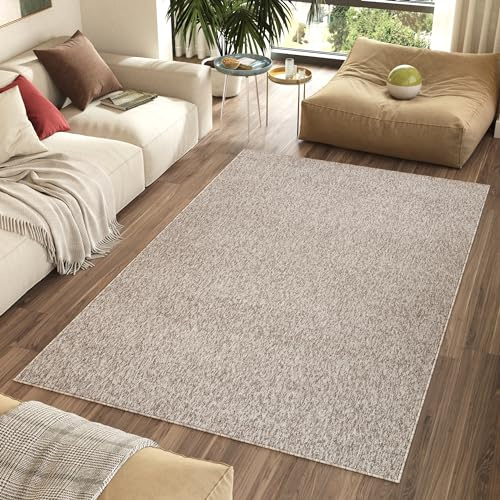 TAPISO Nizza Teppich Creme Beige Einfarbig Melange Anti Rutsch Loop-Teppich Waschbar Wohnzimmer Schlafzimmer Büro Pflegeleicht ÖKO-TEX 160 x 220 cm