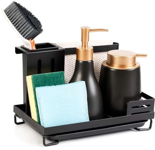 LUIIKEN Spülbecken Organizer Spülbecken Caddy Organizer Edelstahl Utensilien Korb für Küche & Badezimmer mit Abflusspfanne, Einfach zu installierender Schwammhalter für die Küchenspüle