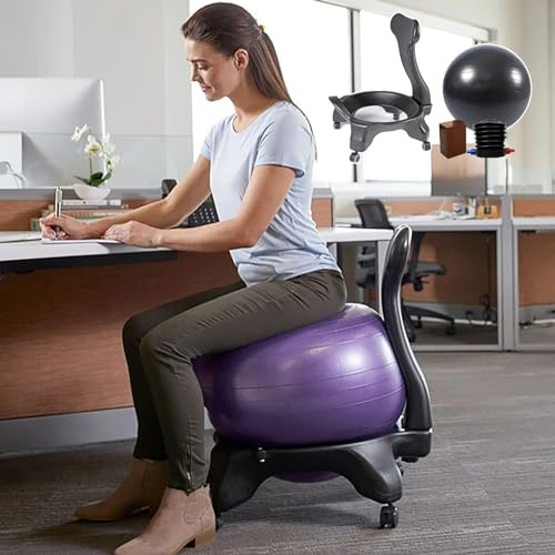 Büro-Schreibtisch-Yoga-Ballstuhl mit Anti-Burst-Ball, Ergonomischer Gymnastikball-Stuhl für Erwachsene/Schwangerschaft, zur Linderung von Rückenschmerzen/gutes Sitzen/Übung/Balance