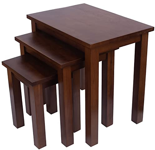Aurotrice OAK Solid Nest of 3 Tables Small Wooden Side/End/Lamp Walnut Nesting Tables Coffee Table