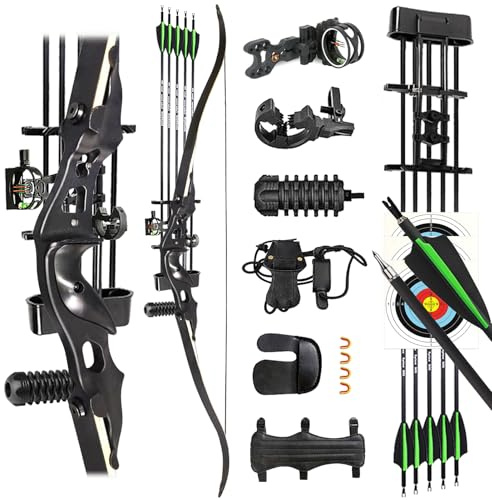 ZSHJGJR 60 Zoll Bogenschießen 25-55 lbs Takedown Recurvebogen Set für Erwachsene Anfänger Recurve Bogen und Pfeil Set Bogen Jagd Sportbogen Set mit Zubehör für Rechtshänder (45 lbs)