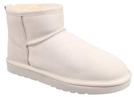 Lamo Kora Short Boots for Women -Chic Water resistant Suede Ankle Boots, Ortholite Foam Footbed with Removable Australian Sheepskin, NeverWet Stain Protection - Winter Footwear - (Winter White) - 7 M
