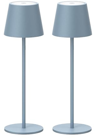 Klighten 2 Stück LED Dimmbare Akku Blau Tischlampe Kabellose, Wiederaufladbar Warme Lichtfarbe 3000K Tischleuchte Für Innen und Aussen mit USB-C, Aluminium, IP54 Wasserdichte