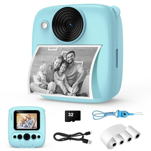 Appareil Photo Enfant, 1080P Appareil Photo Instantané Enfant Caméra Vidéo avec Carte de 32GB & Papier Photo, Cadeaux pour Garçons & Filles de 3 à 12 Ans