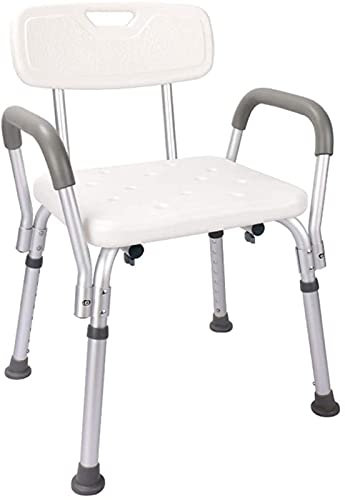 Duschstuhl mit Rückenlehne und Armlehnen, höhenverstellbar, gepolsterter Sitz, tragbarer Badhocker für Badezimmersicherheit, Blau