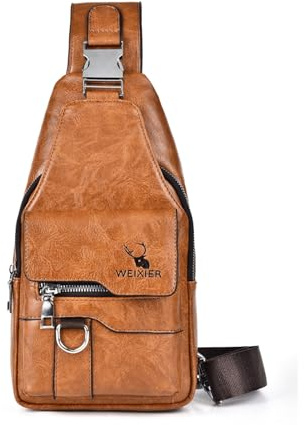 Aucuu Bolso de Pecho de Cuero para Hombres, Bandoleras Hombre Cuero, Bolso Bandolera de Retro Impermeable para Hombres, Bolso Bandolera de Cuero PU Gran Capacidad para Negocios Senderismo Viajes