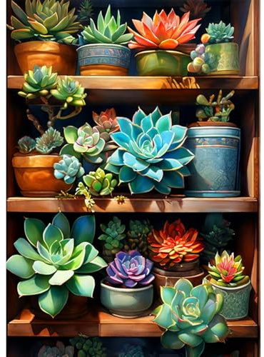 Jawecci Succulents Flowers Diamond Painting Kits, 5D DIY Diamond Painting Succulents Shelf Kits for Adults Beginners, Full Drill Round Diamond Art Painting Dots Craft Set Gifts 30X40cm