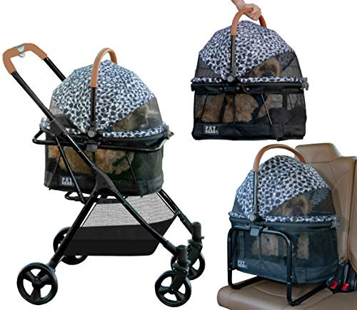 Pet Gear 3-in-1-Reisesystem, View 360 Kinderwagen verwandelt sich in Tragetasche und Sitzerhöhung mit Easy Click N Go Technologie, für kleine Hunde & Katzen, Charcoal Jaguar