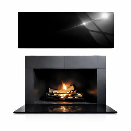 TMK ArtDeko Kaminbodenplatte Rechteckig – Hochwertige Funkenschutzplatte aus schwarz ESG-Sicherheitsglas - 80x52 cm