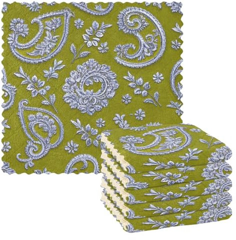 Amooorous Paños de cocina elegantes de cachemira con diseño floral y verde oliva, paños de cocina, paños de cocina de rizo, suaves y modernos, para decorar la cocina, 11 x 11 pulgadas, 6 piezas