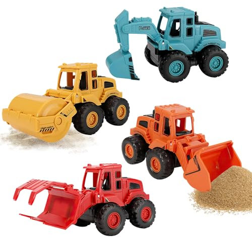 KBIBCK 4 Stück Baufahrzeuge Spielzeug, Sandspielzeug Bagger Sandkasten, Baustellen Fahrzeuge Sandspielzeug Traktor Bulldozer Diecast Vehicle Für Jungen, Kinder (Baufahrzeuge)