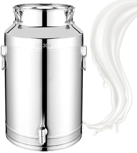 Adima 304 Pot À Lait Hermétique en INOX avec Couvercle Et Robinet seau à lait portable de grande capacité pot à thé seau à vin 15L/20L/28L,20L