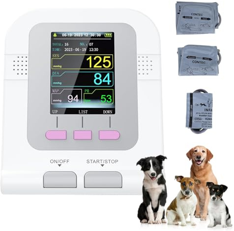 Tensiómetro automático para uso veterinario/animal, con pantalla de 2,8 y 3 brazaletes, esfigmomanómetro electrónico con memoria para más de 100 lecturas, para perros, gatos y mascotas.