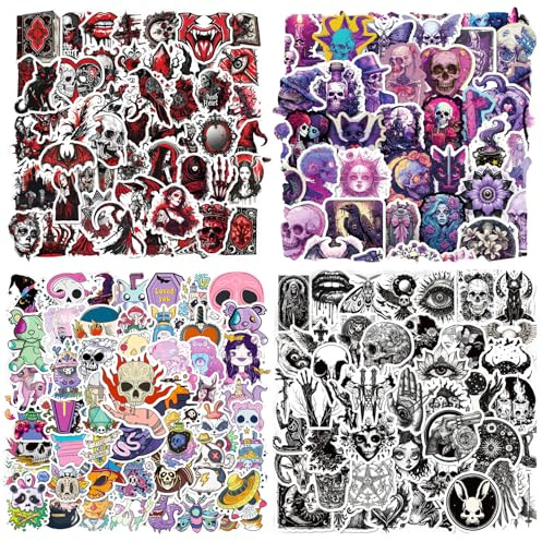 Gothic Stickers 200 Pcs Cool Skull Stickers for Teens Adults Waterproof Vinyl Horror Sticker for Kindle Laptop Water Bottle Car Phone Skateboard Luggage (4 Pack)
