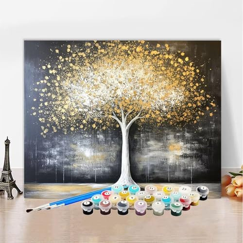 Paint by Numbers Tree, Paint by Numbers for Adults Plants(1), DIY Kids Creart Oil Painting Kits with 3 Brushes and Acrylic Pigment for Home Wall Decor, Gift for Women 20x30cm Without Frame XZ-748