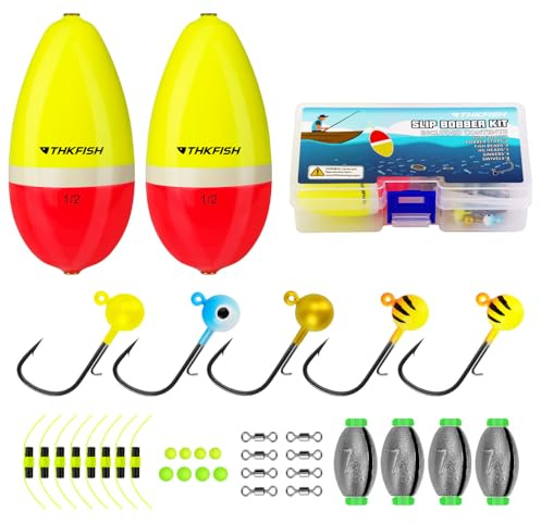 THKFISH Angelposen Set, 35PCS Tragbar Angelzubehör mit Angelhaken Angelblei Posen Angeln Plastik-Angelperlen Gewicht Swivel, Angeln Geschenk für Männer, für Forellen Karpfen Bass Catfish