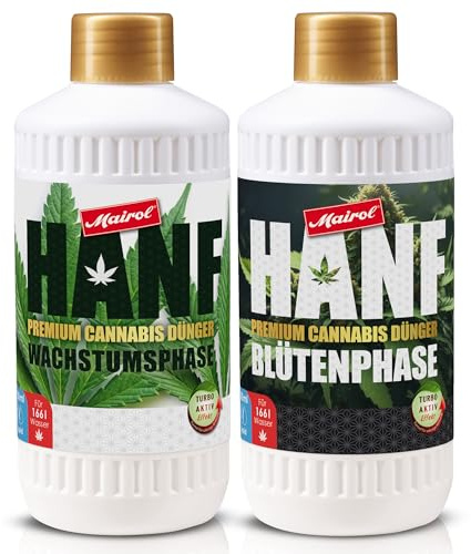 MAIROL Premium Cannabis Dünger Set, Blütenphase & Wachstumsphase, Made in Germany, Turbo-Aktiv Flüssigdünger Hanf-Dünger Pflanzendünger Blütendünger Wachstumsdünger, Blüten Bloom Grower