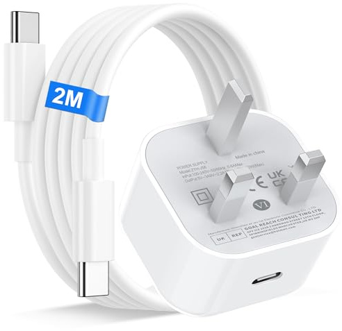 iPhone 16 15 Fast Charger Plug and Cable, 30W USB C Wall Plug for Apple iPhone 17 16 15 Pro Max/Pro/Air/iPad, PD UK Power Adapter Fast Wall Charger with 2M USB C to C Cable