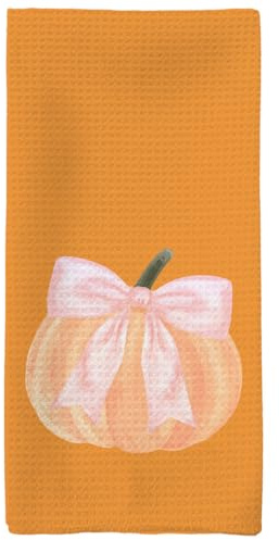 Tzhim Herbst-Küchentücher, rosa Schleife, dekorative Herbst-Handtücher, Kürbis-Herbst-Geschirrtuch, Geschirrtuch für Küche, Badezimmer, adrette Kokette, Herbstküche, Badezimmer, orangefarbenes Dekor