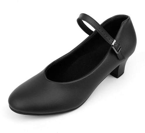 Asyusyu Ankle Strap Character Shoes 1.55 Heel Charater Dance Shoes for Women
