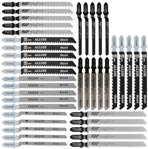 KTCINA 40Pcs Jigsaw Blades Set, Universal T Shank Jigsaw Blades for Wood, Plastic and Metal Cutting, HCS/HSS Jig Saw Blade Compatible with Bosch, Festool, Hitachi, Milwaukee, Makita