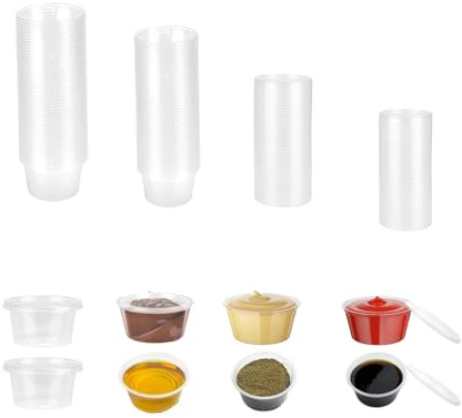 Caiyloxn 100ml Pots à Sauce en Plastique avec Couvercle Boite Alimentaire Plastique Réutilisable Contenants Boîtes de Alimentaires Passe au Micro-ondes Convient pour les Condiments les