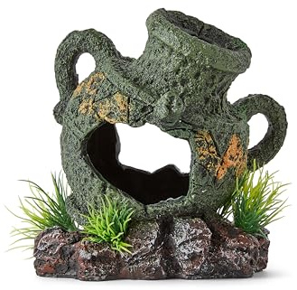 M PELOSA Amphore Décoration d'aquarium – Décoration réaliste pour aquarium de la Grèce antique – Résine non toxique pour petits et nano réservoirs (12 x 14 x 9 cm)
