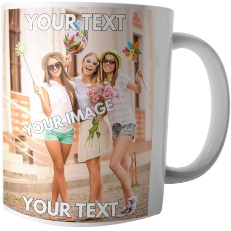 AK Giftshop Personalised Mug Photo Text Image Logo, 320ml Ceramic Gift Cup for Birthday, Christmas, Anniversary, Sercet Santa, Partner, Family, Friend