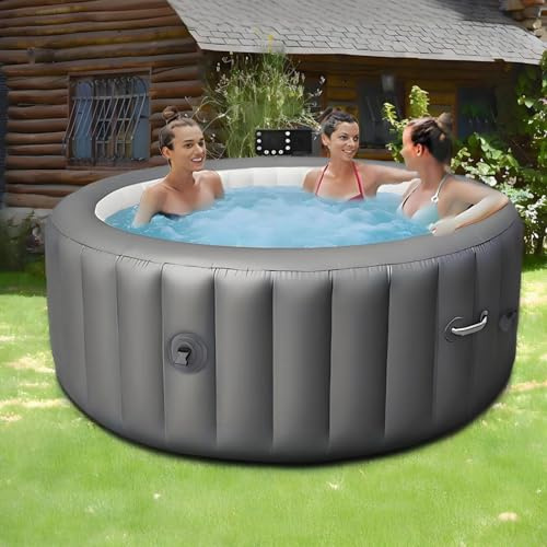 Uppblåsbar Bubbelpool, Inomhus- Och Utomhuspool, Med 180 Bubbelmassagestrålar Och Färgglada LED-Lampor För Trädgård/Uteplats, Bubbelspa Och Wellnessmassage året Runt S