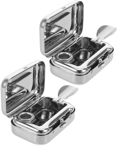 Toyvian Mini Cenicero Portátil de Acero Inoxidable 2 Piezas con Tapa a Prueba de Viento para Exterior, Cenicero Pequeño Cuadrado Naranja Adecuado para Picnic, Senderismo y Uso en