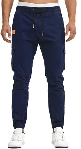 VMSUCIJ Pantalon Jogger Cargo Homme Tissu Léger et Résistant Poches Multiples Ceinture Élastique Pantalon de Randonnée Coupe Slim Fit pour Le Quotidien