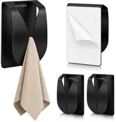 KIHOGEM 4pcs Selbstklebende Küchenhandtuchhalter, Schwarz | Küchenhandtuchhaken, Wandhalterung, ohne Bohren, Geschirrtuchhalter, Aufhänger für Küche, Badezimmer, Schrank, Schwarz