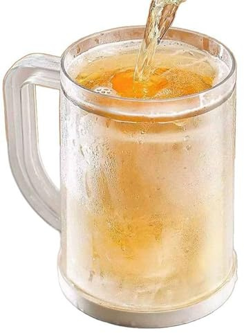 Boccali da Birra in Plastica A Doppia Parete Bicchieri Refrigeranti in Acrilico Trasparente con Manico Boccali da Congelatore per Birra, Cocktail, Acqua, caffè E Altro Confezione da 2 Pezzi
