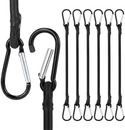 6 Pcs 30cm Bungee Cords with Hooks Durable&Stretchable Bungee Straps | Bungee Cords with Carabiner Clips, Bungee Cord for Securing Luggage, Camping Gear, Bike Racks, Car Roof, Mountaineering