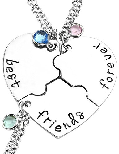 Top Plaza Best Friends Forever and Ever Necklaces for 3 BFF Heart Puzzle Matching Alloy Pendant Necklaces Set Friendship Jewelry for Sisters (Silver)