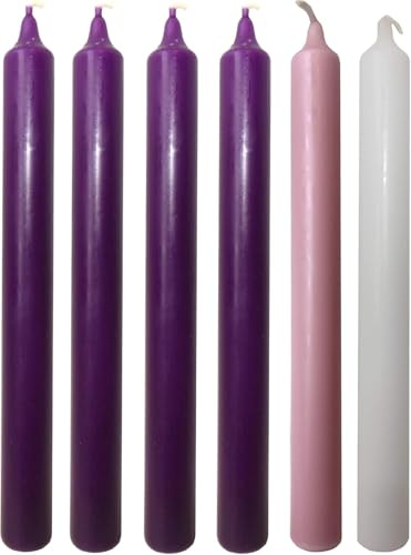 Advent Candle Set of 6 (4 Purple/1 Pink/1 Ivory or White)
