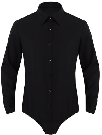 ranrann Body Elegante Camicia Uomo Slim Fit Manica Lunga Cotone Camicie Casual Traspirante Pulsanti Abbigliamento Danza Classica da Balletto Ballo Latino Samba Rumba Nero L