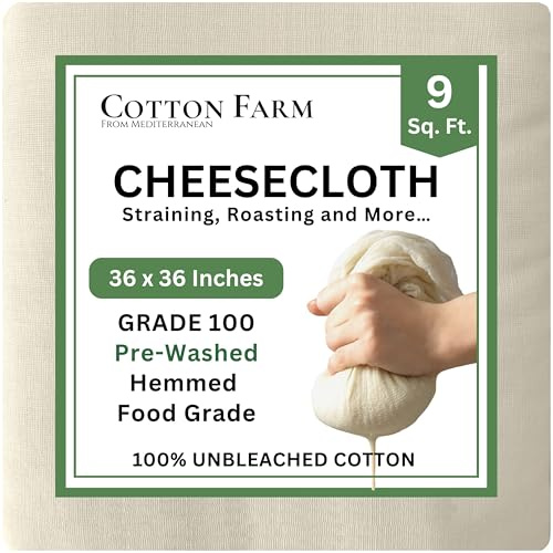 Cotton Farm Grade 100 XL Cheese Cloth for Straining & Cooking; 36x36 Inch; 100% Unbleached Cotton Cheesecloth; Reusable with Finished Edges, Butter Muslin