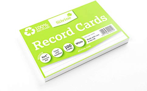 Silvine 100% recycelte Karteikarten, liniert, 15,2 x 10,2 cm, Weiß, 100 Stück
