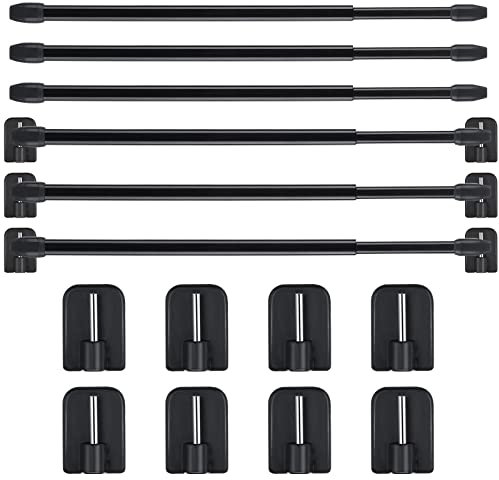 Jetec Bastone per Tenda Estensibile di Tensione Regolabile Bastoncini per Tende con Ganci Adesivi Asta di Plastica per Porta Finestra Armadio, 40-70 cm (Nero, 6)
